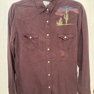 Panhandle Slim Women's Brown Snap Closure Western Shirt with Cactus Embroidery